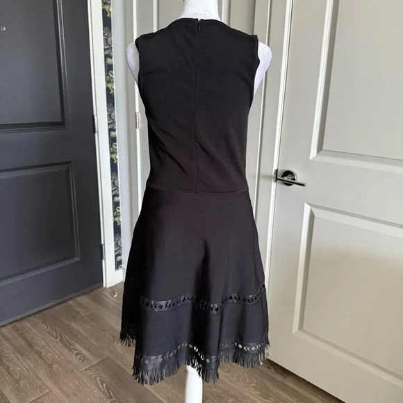 NWT Parker Black Fit and Flare Sweater Knit Dress with Fringe Hem Size M